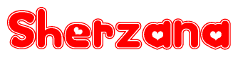 The image displays the word Sherzana written in a stylized red font with hearts inside the letters.