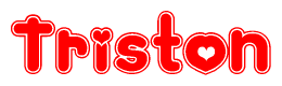 The image is a clipart featuring the word Triston written in a stylized font with a heart shape replacing inserted into the center of each letter. The color scheme of the text and hearts is red with a light outline.