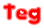 The image displays the word Teg written in a stylized red font with hearts inside the letters.