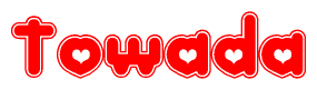 The image displays the word Towada written in a stylized red font with hearts inside the letters.