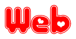 The image is a clipart featuring the word Web written in a stylized font with a heart shape replacing inserted into the center of each letter. The color scheme of the text and hearts is red with a light outline.
