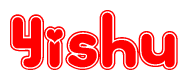 The image is a clipart featuring the word Yishu written in a stylized font with a heart shape replacing inserted into the center of each letter. The color scheme of the text and hearts is red with a light outline.