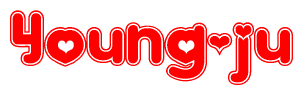 The image displays the word Young-ju written in a stylized red font with hearts inside the letters.