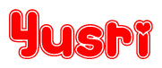 The image displays the word Yusri written in a stylized red font with hearts inside the letters.