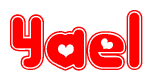 The image is a clipart featuring the word Yael written in a stylized font with a heart shape replacing inserted into the center of each letter. The color scheme of the text and hearts is red with a light outline.