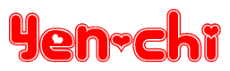 The image displays the word Yen-chi written in a stylized red font with hearts inside the letters.