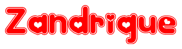 The image displays the word Zandrique written in a stylized red font with hearts inside the letters.