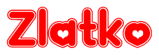 The image displays the word Zlatko written in a stylized red font with hearts inside the letters.