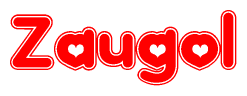 The image is a clipart featuring the word Zaugol written in a stylized font with a heart shape replacing inserted into the center of each letter. The color scheme of the text and hearts is red with a light outline.