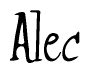 The image contains the word 'Alec' written in a cursive, stylized font.