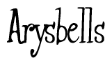 The image is of the word Arysbells stylized in a cursive script.