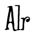 The image is a stylized text or script that reads 'Alr' in a cursive or calligraphic font.
