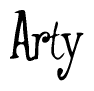 The image contains the word 'Arty' written in a cursive, stylized font.