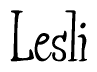 The image contains the word 'Lesli' written in a cursive, stylized font.