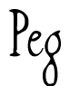 The image is a stylized text or script that reads 'Peg' in a cursive or calligraphic font.