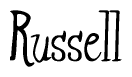 The image is a stylized text or script that reads 'Russell' in a cursive or calligraphic font.