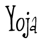 The image contains the word 'Yoja' written in a cursive, stylized font.