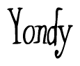 The image contains the word 'Yondy' written in a cursive, stylized font.