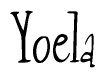 The image contains the word 'Yoela' written in a cursive, stylized font.