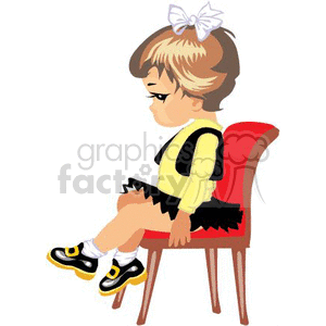 Little Brown Haired Girl Sitting on a Red Velvet Chair clipart. Royalty-free image # 369347