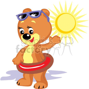 Teddy bear on a floaty with sunglasses