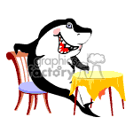 clipart - Shark sitting at a table waiting for food..