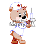 Teddy bear nurse shooting her syringe. clipart.