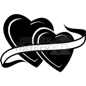 Two Black and White Hearts with a Ribbon over the Top clipart. Commercial use image # 370713