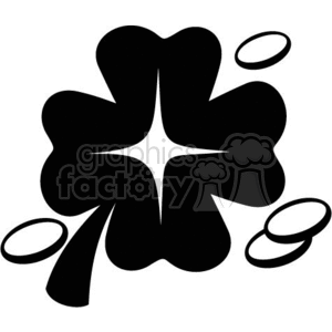 A Black and White Four Leaf Clover surrounded by Coins clipart. Commercial use image # 370728