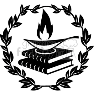Black and white outline of textbooks and wreath clipart. Commercial use image # 370758