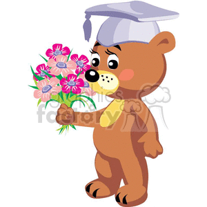 Graduated teddy bear holding flowers clipart. Commercial use image # 370778