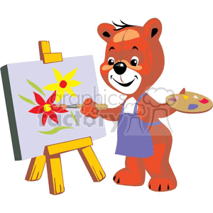 Little boy teddy painting pretty flowers clipart. Royalty-free image # 370813
