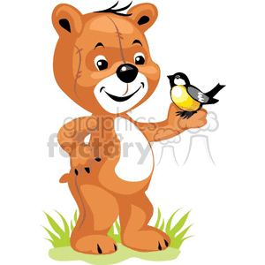 Brown teddy bear visiting with a bird clipart. Commercial use image # 370823