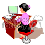clipart - Female secretary working on her computer.