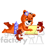 clipart - Teddy bear reading stories to her babies..