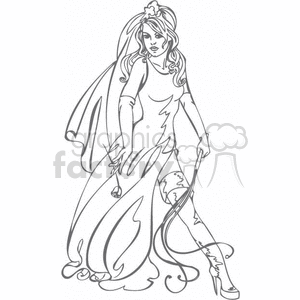 outline of a bride holding a flower clipart. Commercial use image # 371694