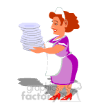 clipart - Female maid washing dishes.