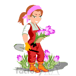 clipart - Female gathering flowers from her garden.