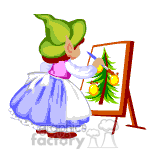 Little elf painting a Christmas image. clipart.