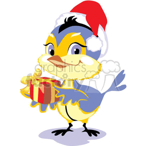 christmas xmas holidays gif gifs clipart clip art vector little blue bird birds gift gifts present presents cartoon Santa hat gift gifts presents present