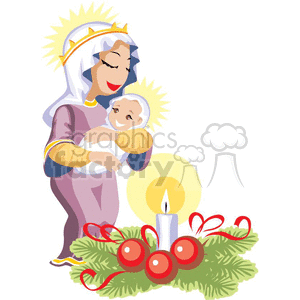 Mary holding baby Jesus clipart.