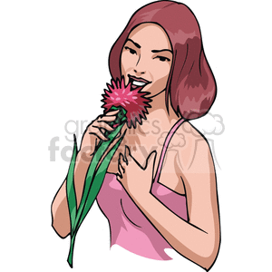 Lady smelling a rose. clipart.