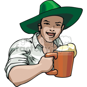 A Happy Man Wearing a Green Irish Hat holding a Mug of beer clipart. Royalty-free image # 145358