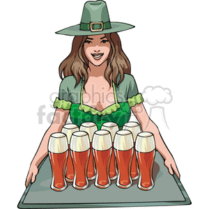 saint patricks day green irish beer Spel154 Clip Art Holidays St women girl lady tray buckle serving server waitress ale amber glass drink oktoberfest