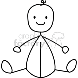 Black and White Stick Baby with a Single Curl on Its Head clipart.