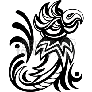 Black and white tribal parrot right-facing clipart.
