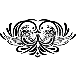 Black and white tribal art of mirror image parrots clipart.
