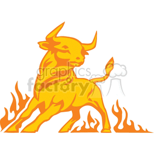 clipart - bull running in flames.