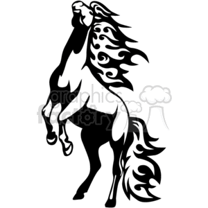 clipart - black and whits flaming horse .