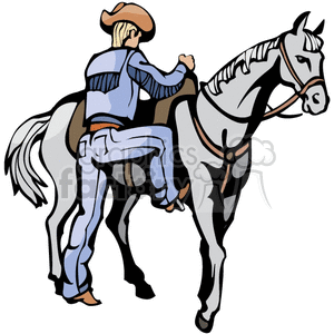 cowboy getting on a horse clipart. Commercial use image # 374199